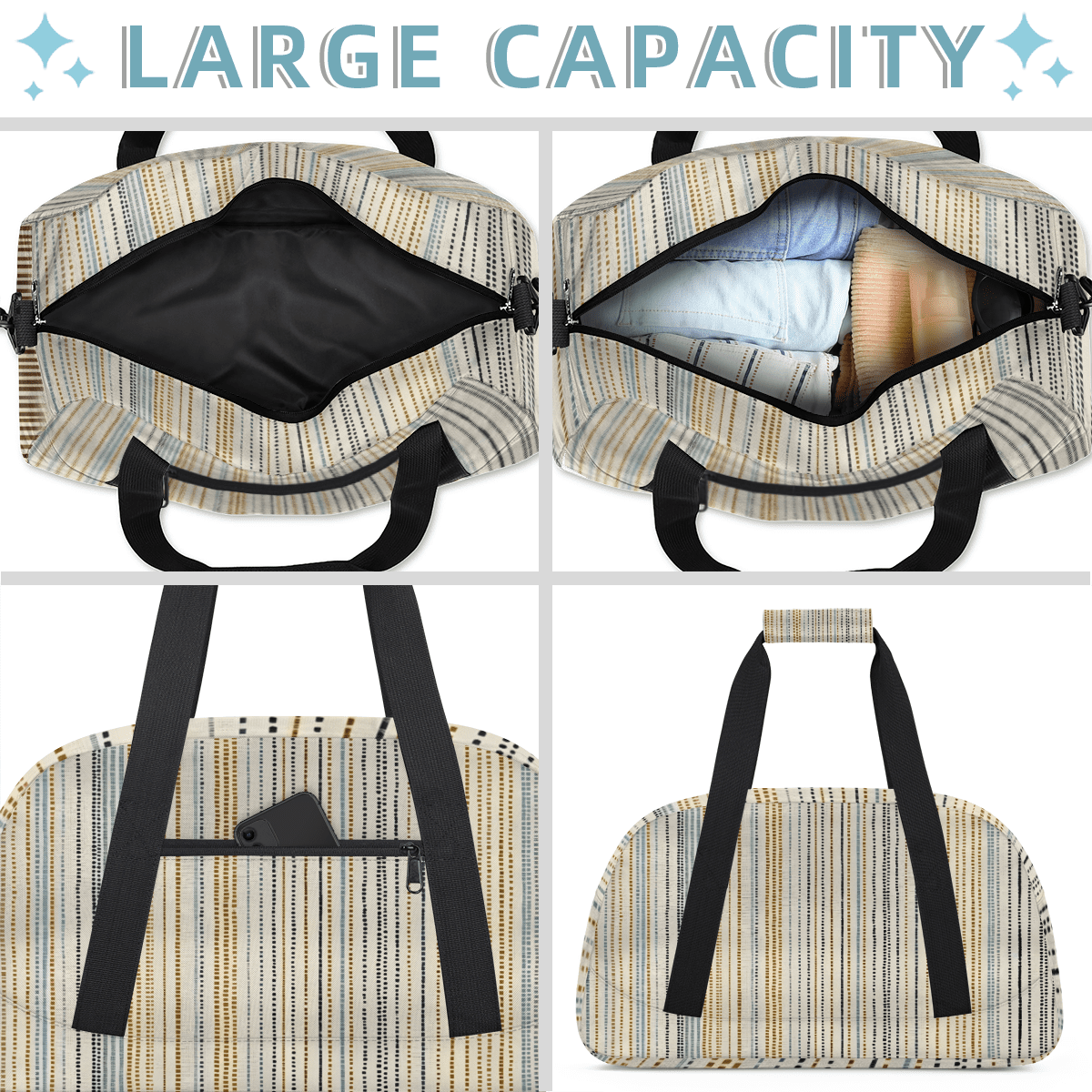 Herdesigns Striped Sports Duffle Bag for Women & Men, Modern Style Gym Bag Dance Bag Overnight Bag Carry On Weekender Travel Bag