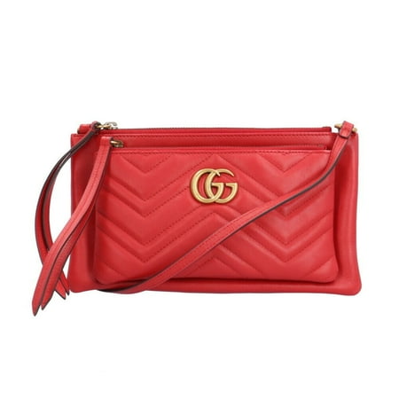 Pre-Owned Gucci GG Marmont Shoulder Bag Leather 453878 213317 Red Women's GUCCI (Good)