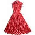 thumbnail image 3 of YYDGH Women 50s 60s Vintage Dress Sleeveless Lapel Cocktail A Line Swing Dress 1950s Polka Dot Audrey Rockabilly Prom Party Dresses Red XL, 3 of 6
