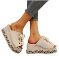 thumbnail image 3 of AXXD Beige Sandals for Women Summer Slope Heel Color Matching Woven With Lace Up High Heel Sandals, 3 of 9