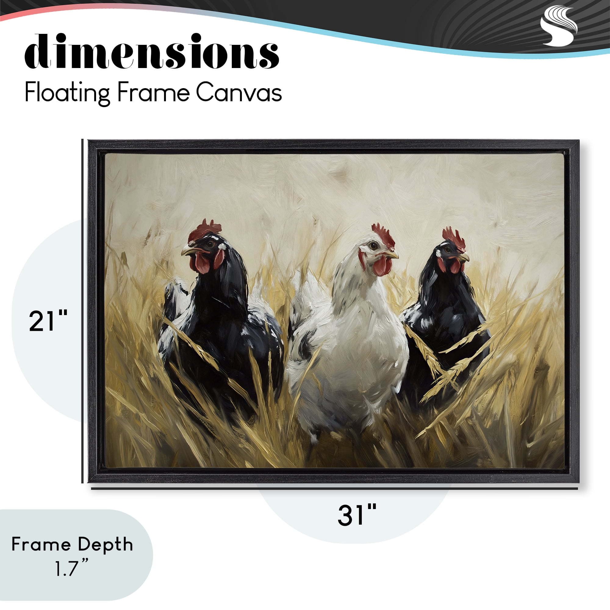 Stupell Industries Chickens In Wheat Field Black Framed Floater Canvas Wall Art, design by Tina LeCour