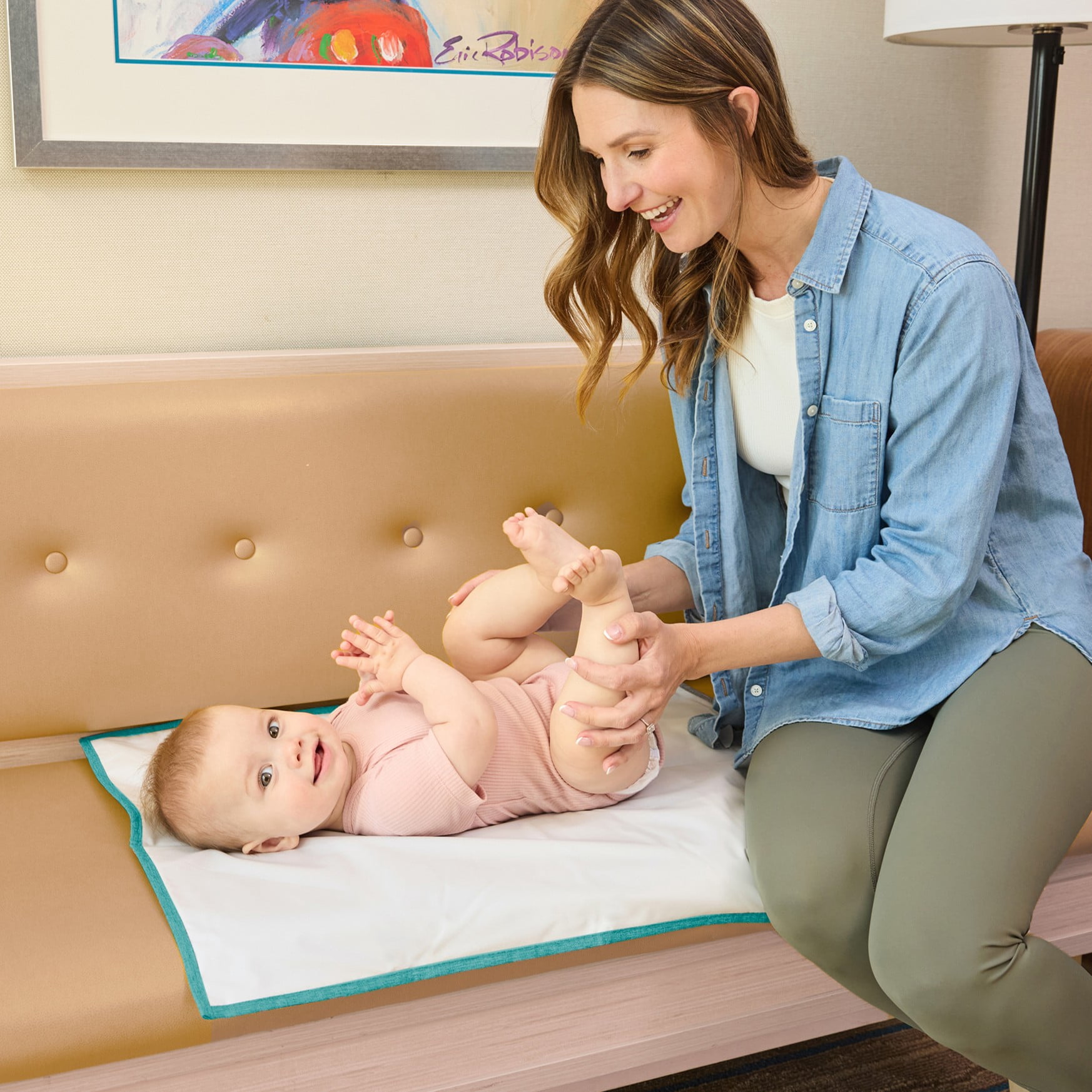 J.L. Childress Full Body Portable Changing Pad for Babies - Diaper Changing Mat for Travel, Fully Padded, Extra Large - Grey/Teal