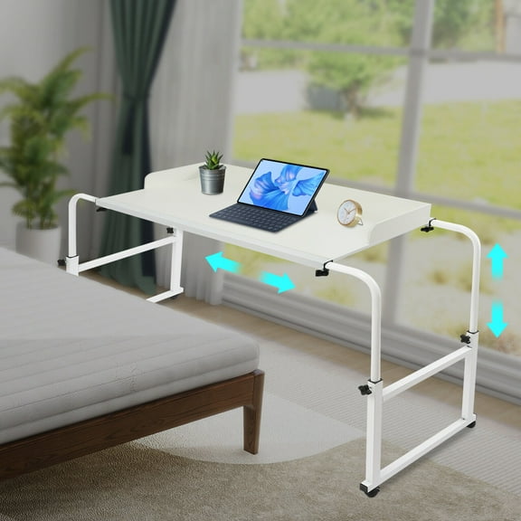 TFCFL Movable Desk Over Bed Table For Laptop Computer Adjustable Height With Wheels