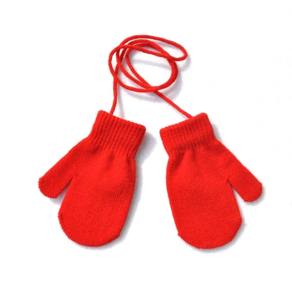 QWERTY Kids Winter Solid Knit Gloves with String Cute Warm Cold Weather Outdoor Daily Winter Warm Mittens