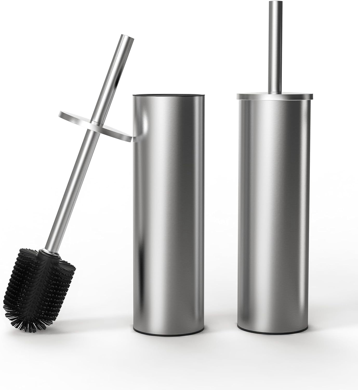 Toilet Brush and Holder Set, 2 Pack Toilet Bowl Brush with Caddy for Bathroom, Toilet Cleaner Brush with Stainless Steel Handle & Durable Bristles, Splash Proof（Matte Black）