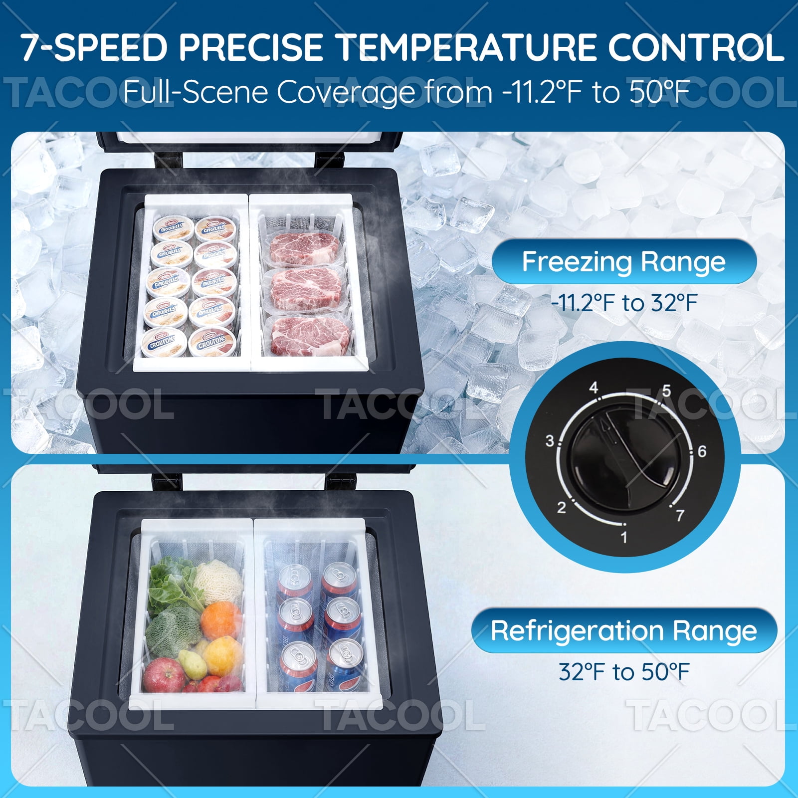 2.44 CU FT Mini Chest Freezer with 2 Removable Baskets Small Deep Freezer with 7 Adjustable Temperature For Office, Black