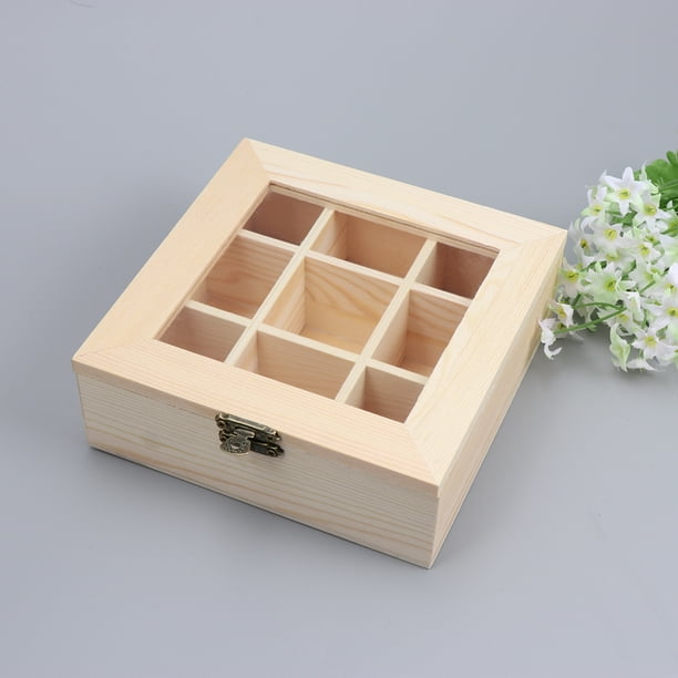 Boîte de rangement pour café Boîte à thé en bois avec 9 compartiments et  fenêtre en verre 