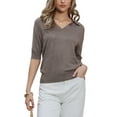 thumbnail image 1 of Camisetas de polo de manga corta INSPIRE CHIC para mujer, con cuello en V, de punto, tops casuales de verano y otoño, L, color café, 1 of 6