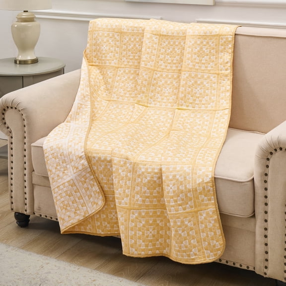 Greenland Home Fashions Granny Squares Woven Matelassé Throw Blanket for Teens and Adults, 50" x 60"