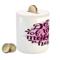 thumbnail image 2 of Saying Piggy Bank, Do More of What Makes You Happy Slogan with Watercolor Brush Strokes Background, Ceramic Coin Bank Money Box for Cash Saving, 3.6" X 3.2", Pink and Purple, by Ambesonne, 2 of 4