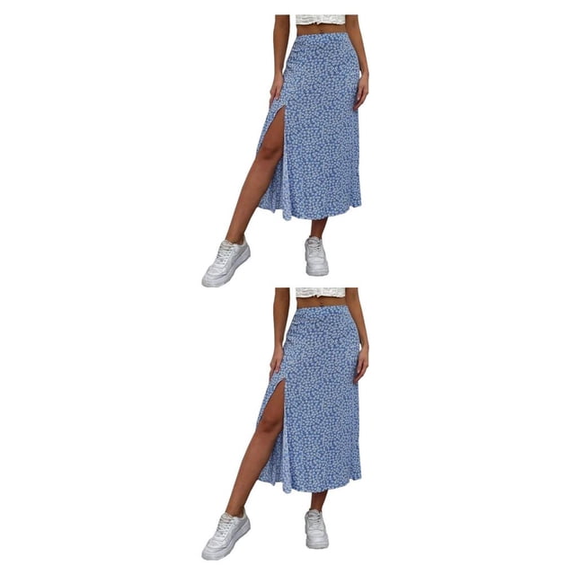 Qarigey Casual Impreso Larga Dividida Elegante Vacaciones Adolescentes Ropa de Verano Club Disfraces Accesorios Azul Oscuro M Azul oscuro M 2piezas