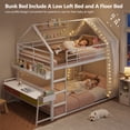 thumbnail image 3 of Low Bunk Bed Twin Over Twin with Desk, House Shaped Bunk Bed Frame with Bookshelf and 2 Drawers, Metal Floor Twin Bunk Beds with Full-Length Guardrail and Ladder for Dormitory and Bedroom, White, 3 of 8