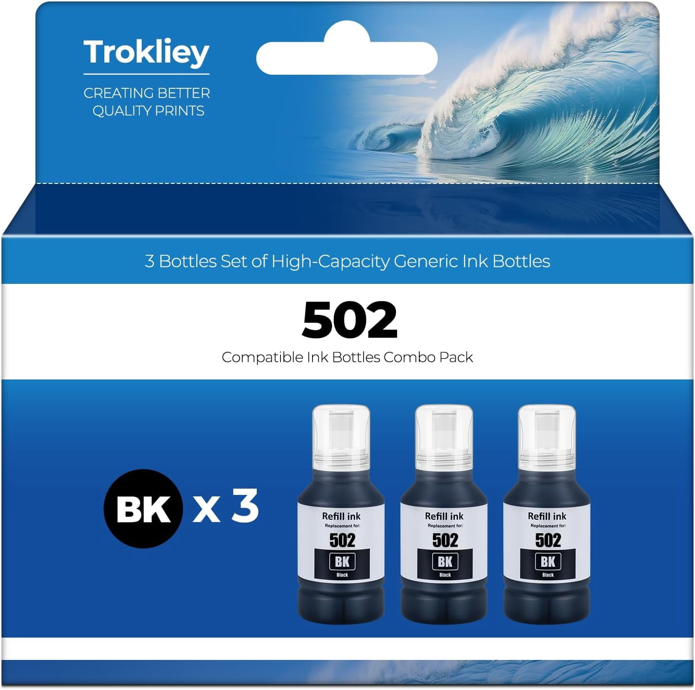 502 Black Ink ET-3850 ET-2850 ET-4850 Replacement for Epson 502 Ink Refill Bottles Black for Ecotank ET-4760 ET-3760