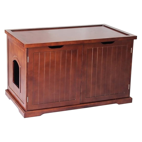 Cat Washroom Furniture - Hidden Litter Box Enclosure - Walnut Finish - Storage Cabinet - Fits Large Boxes