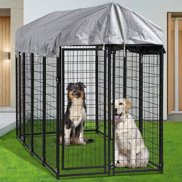 Dkelincs 8'x4'x6' Large Outdoor Dog Kennel Heavy Duty Playpen Metal Dog