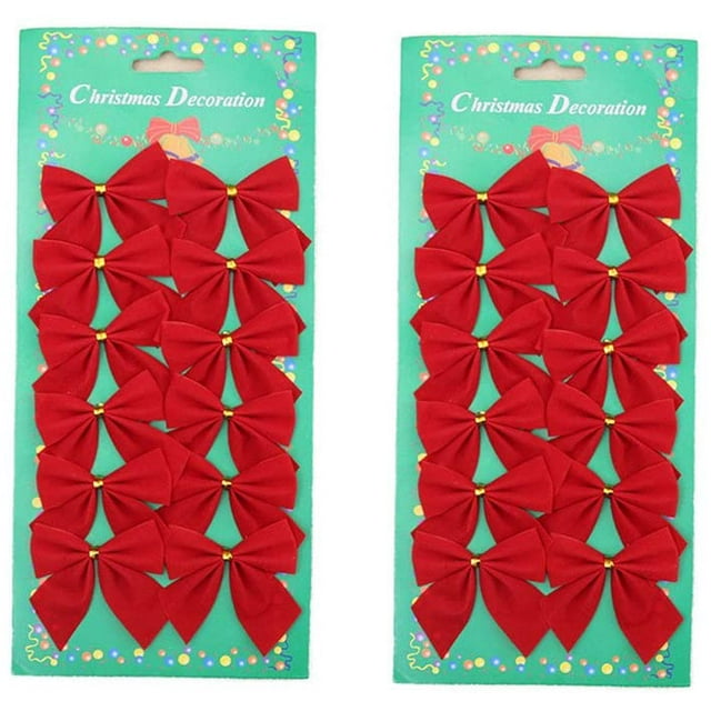 24pcs Christmas Tree Decrations Bowknot Cute Wedding Party Home Decration Wreath Hanger Garlands Decor Bows Red