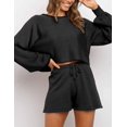 thumbnail image 1 of Conjunto de 2 piezas de punto para mujer: top corto con mangas abullonadas, pantalones cortos, suéter y chándal, 1 of 6
