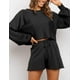 thumbnail image 1 of Conjunto de 2 piezas de punto para mujer: top corto con mangas abullonadas, pantalones cortos, suéter y chándal, 1 of 6