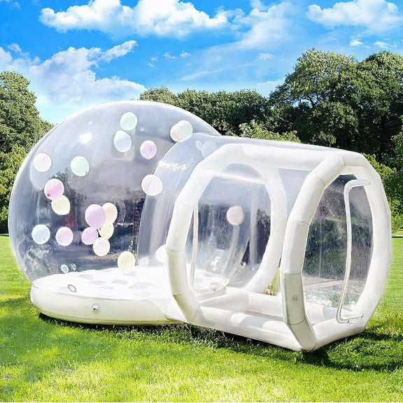Vakiorn Double Bouncing Bubble House 10 ft White Clear PVC Inflatable Dome with Air Blower Commercial Grade for Yard Party Kids
