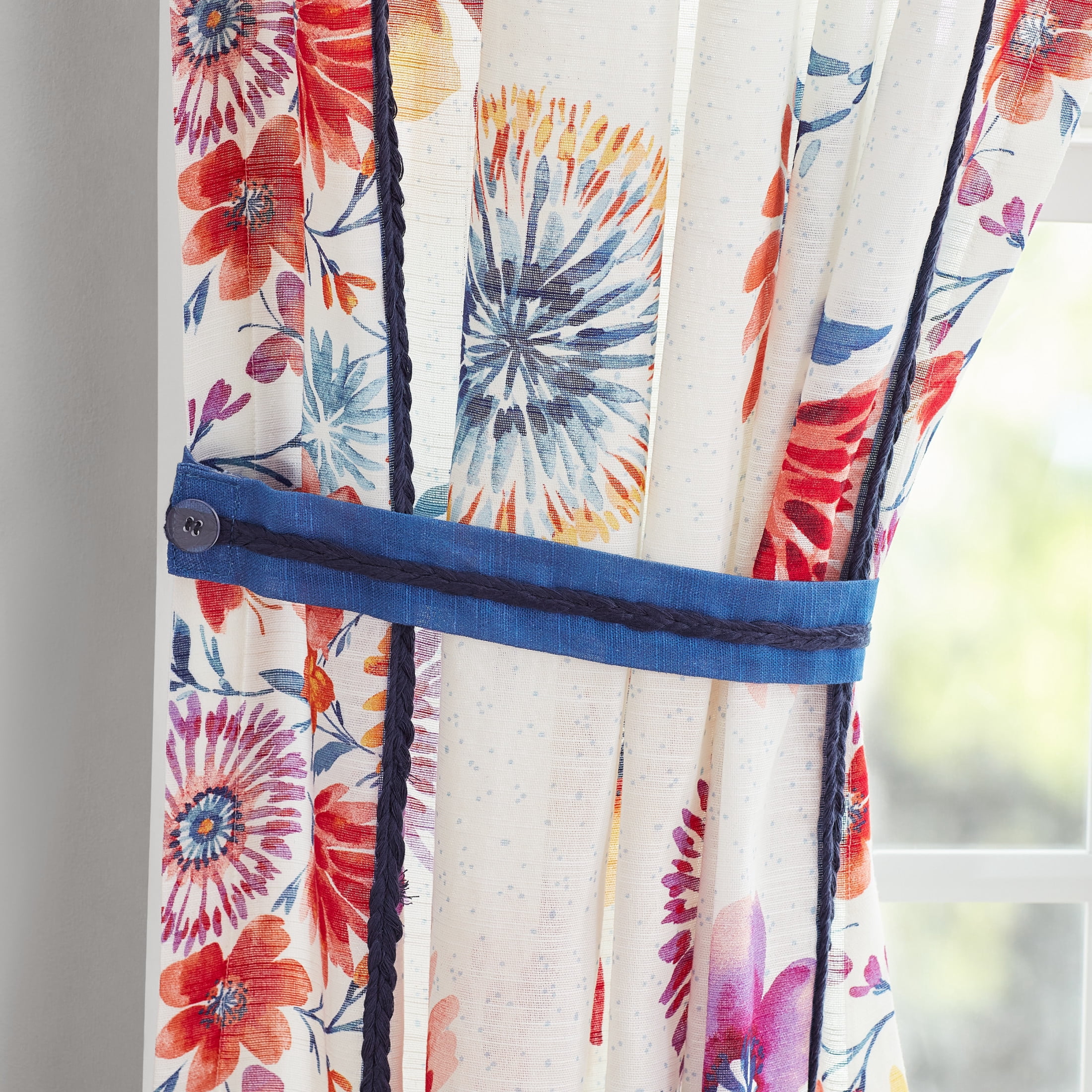 The Pioneer Woman Sheer Cotton Curtain Panel, Floral, 1 Panel, 50 in x 84 in