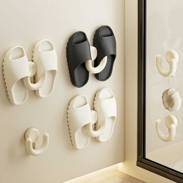 Perchero para zapatillas de baño con ventosa, sin perforaciones, para pared de inodoro, con drenaje, para colgar un par de zapatillas. Gancho con ventosa.