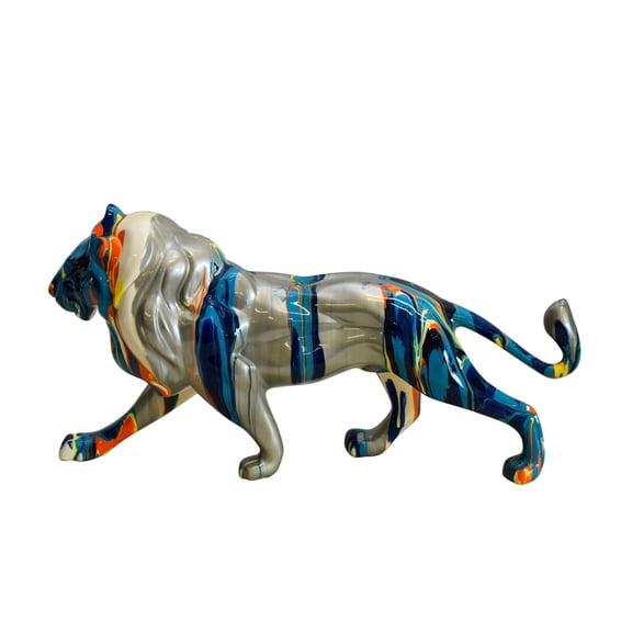 Roaming Multicolored Lion Resin Statue 19" x 5" x 9"H