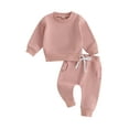 thumbnail image 2 of Loicainy Baby Toddler Boy Girl 2 Piece Fall Outfit 6 12 18 24 Months 2T 3T Solid Color Long Sleeve Sweatshirt and Elastic Pants for Infant Spring Clothes Set, 2 of 9