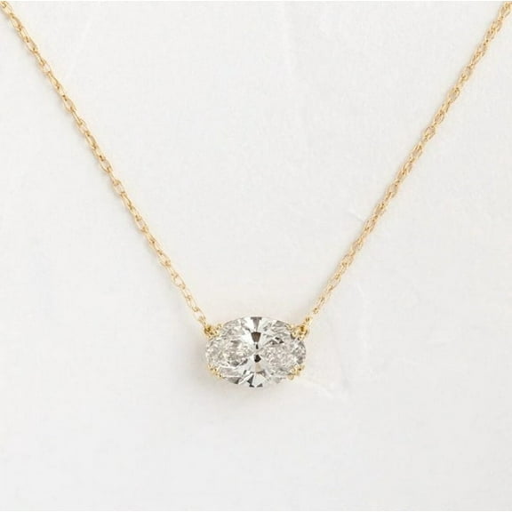 2 TCW Oval Cut VVS1 Moissanite Solitaire Pendant Necklace 14K Yellow Gold Plated