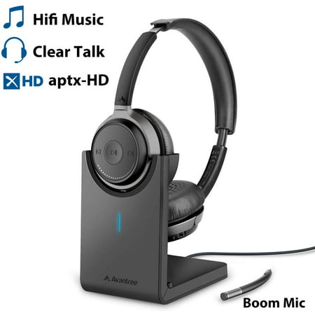 Avantree Bluetooth 5.0 Headset for Computer PC, aptX HD Superior Music Sound, Low Latency Wireless On Ear Headphones with Boom Mic, Charging Stand for Home Office, Skype, Calls, TV - Alto