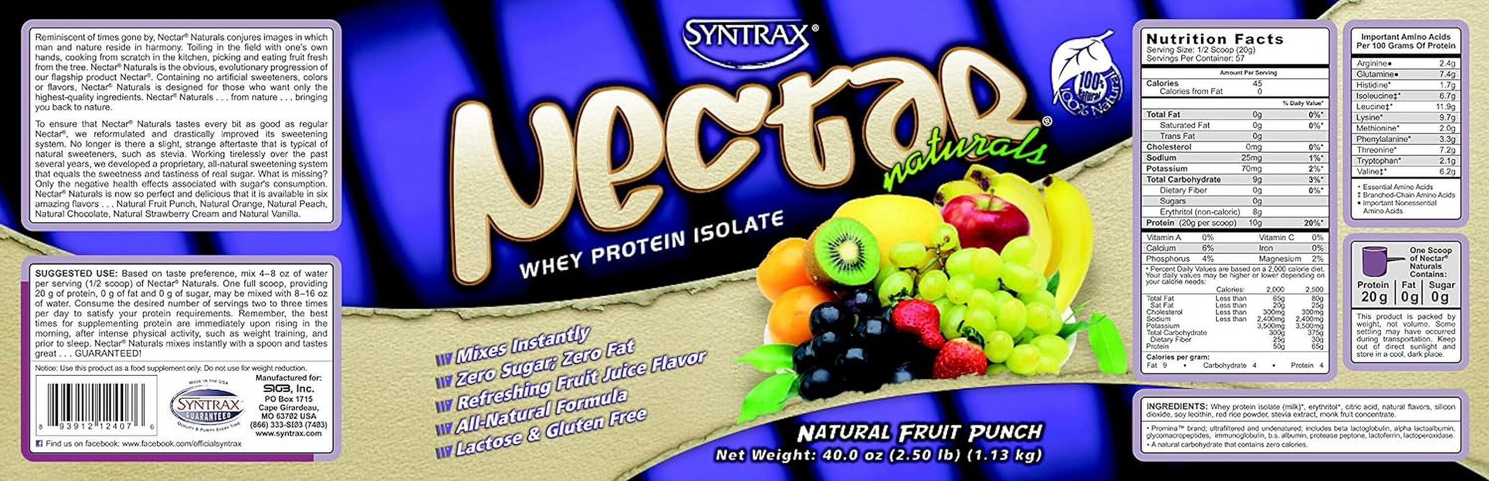 Syntrax Nectar Native Whey Protein Isolate Powder - Natural Fruit Punch - 2 Pounds, Pack of 1
