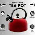 thumbnail image 2 of Venoly 2.5 Liter Whistling Tea Kettle - Modern Stainless Steel Whistling Tea Pot for Stovetop Hot Water Boiler with Cool Grip Ergonomic Handle (Wine Red, 2.5 Quarts/Liters), 2 of 5
