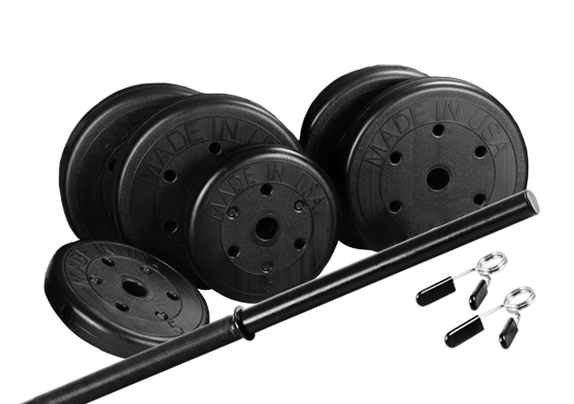US Weight Duracast 55 lb. Barbell Weight Set with Threaded Barbell Bar, Locking Spring Clips - image 3 of 19