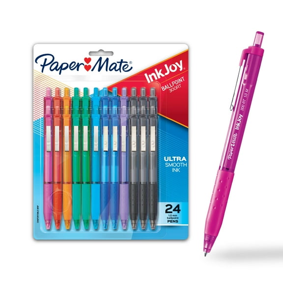Paper Mate InkJoy 300RT Retractable Ballpoint Pens, Medium Point, Assorted, 24 Pack