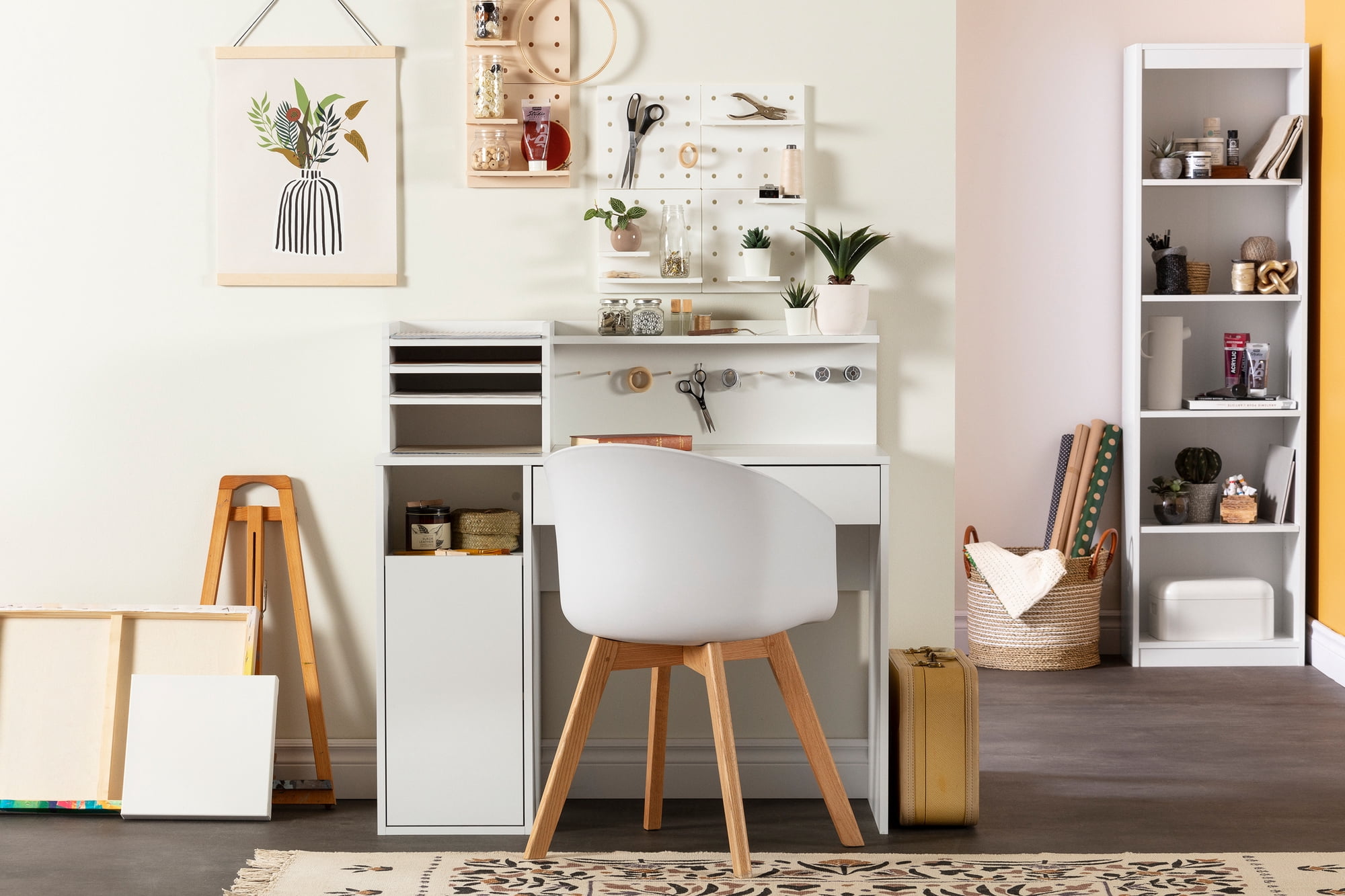 South Shore Crea Craft Table with Hutch, White