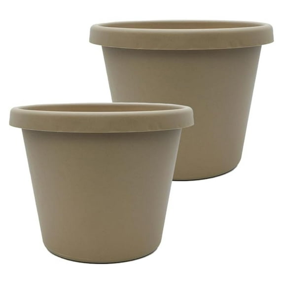 20 Inch Round Prima Planter - Large Plastic Plant Pot with Rolled Rim for Indoor Outdoor Plants Flowers , Sandstone (Pack of 2)