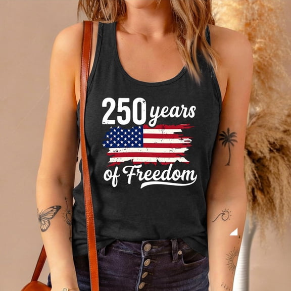 Stralyhd 250 Anniversary Usa Tank Tops for Women American Flag Shirt Patriotic Tank Tops Sleeveless Scoop Neck 1776-2026 Shirts Black S