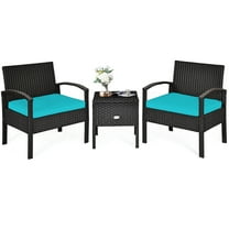 Patiojoy 3-Piece Patio Wicker Storage Table & Chair Set Outdoor Conversation Set Turquoise