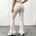 thumbnail image 5 of FAIWAD Girls Flare Leggings Ribbed Knit Elastic Waist Bell Bottoms with Bow Lace Hem School Daily Pants, 5 of 7
