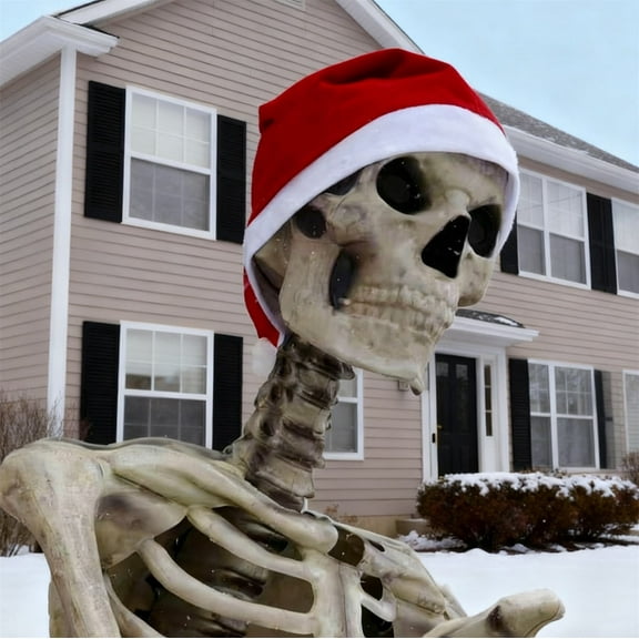 12 Foot Giant Skeleton Christmas Outfit - Santa Hat & Scarf with Drawstring Adhesive, Heavy Secure Accessories for Skeleton Decor, Adds Festive Charm to Christmas Yard Displays, 23.6*33.4in, Red