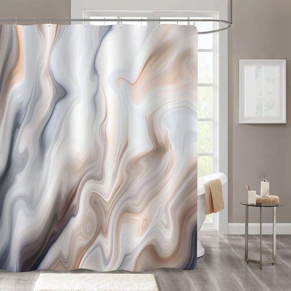 Tan Brown Marble Shower Curtain Set for Bathroom Decor, Modern Abstract Standard Taupe Ombre Fabric Shower Curtain for Bathtub, Luxury Wave Shower Curtain, 72 x 72