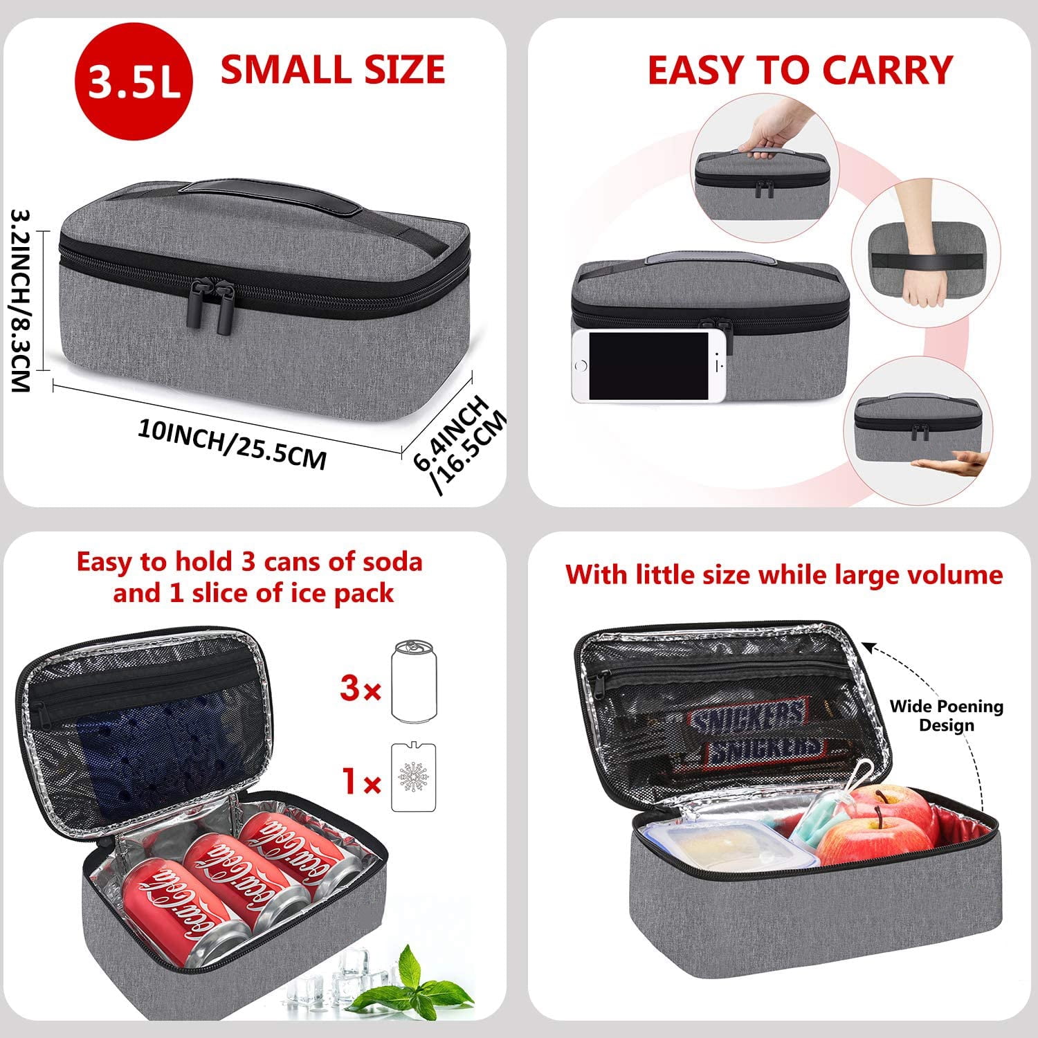 Flat Rectangle Small Lunch Box Portable Bag Cooler Thermal Meal Prep  Container Thick Insulated Food Bags for Women Men Kids Work