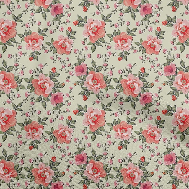oneOone Cotton Poplin Red Fabric Floral Craft Projects Decor Fabric Printed By The Yard 42 Inch Wide