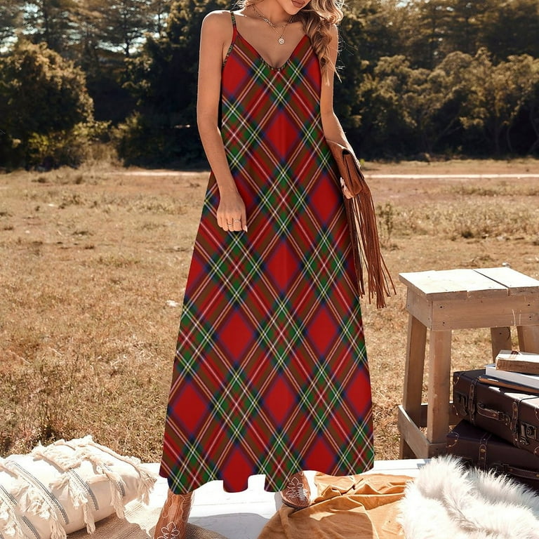 Royal Stewart Tartan Cross Plaid Sleeveless Dress summer dress woman trendy dresses  ladies summer summer dress daily - Walmart.com
