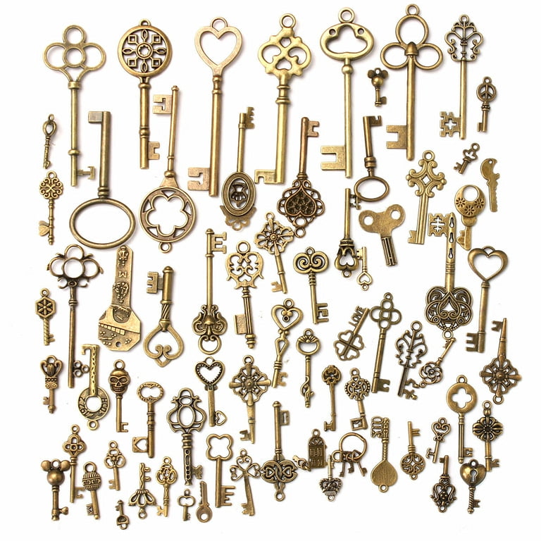 10 Pcs Antique Bronze Heart Skeleton Key Charms Pendants A173