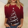 thumbnail image 2 of Christmas 3/4 Sleeve T Shirts for Women Plus Size T Shirt Crew Neck Casual Tops Fashion Printed Round Neck Tops, 2 of 5