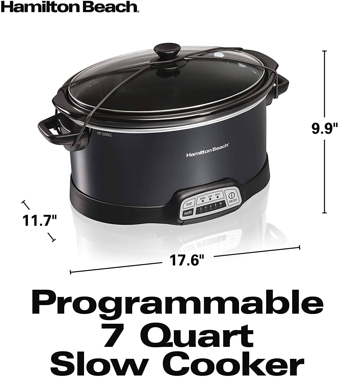 Hamilton Beach Programmable Stay or Go Slow Cooker, 7 Quart Capacity, Lid  Lock for portability, Dishwasher Safe Removable Crock, Silver 33576 