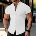thumbnail image 2 of uikmnh Mens Tops,Summer Thin Casual Stand Solid Color Muscle Men's Shirt Short Sleeve(Color:White,Size:S), 2 of 4