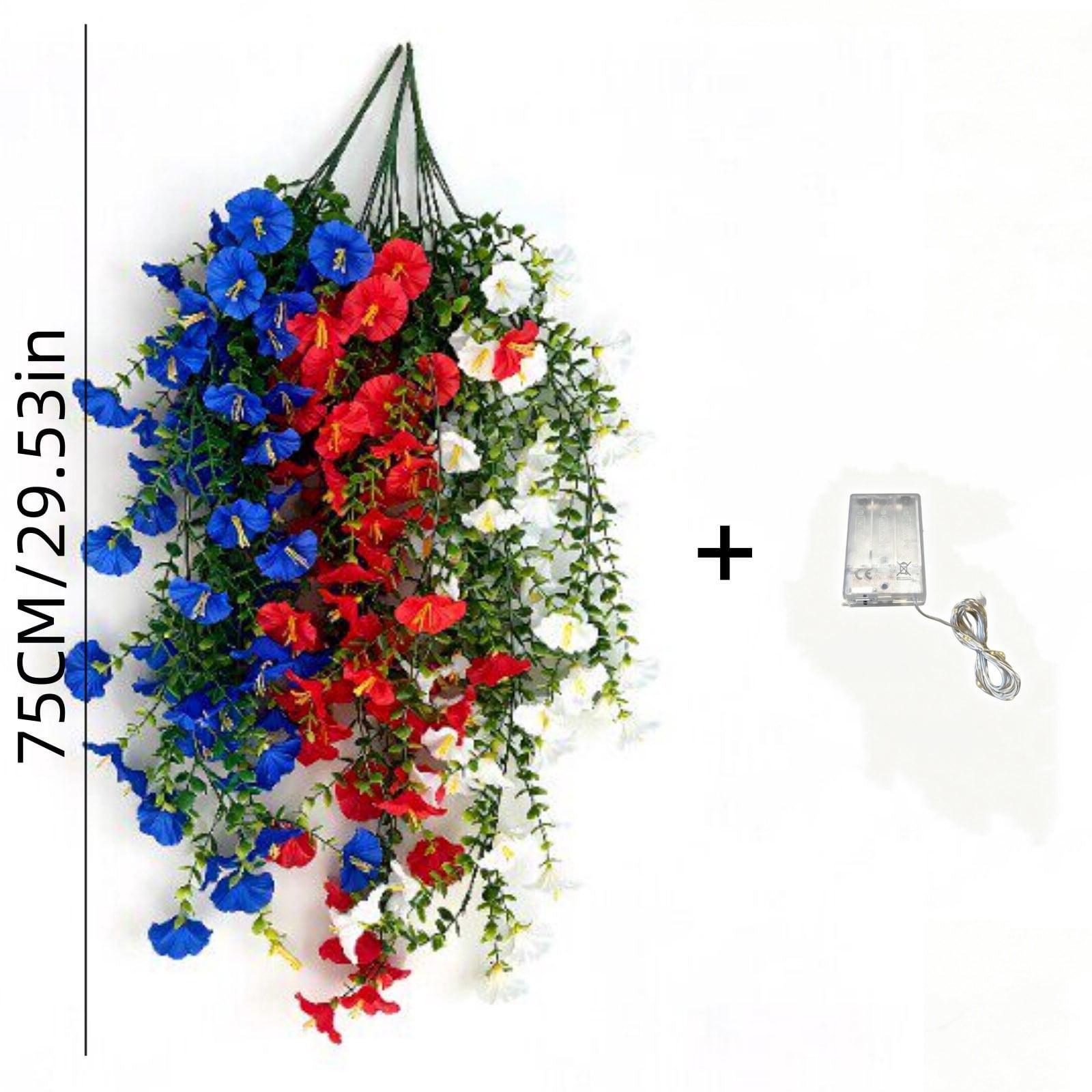Red Blue White Flowers, Patriotic Artificial Hanging Plants, 4th of July 250th Anniversary Porch Decor Independence Day Floral Arrangement for Memorial Day Home Outdoor