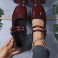 thumbnail image 5 of Womens Wine Mary Jane Flats - Patent Faux Leather, Square Toe & Buckle Strap Comfortable Casual Work Shoes,Size 7, 5 of 9
