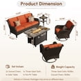 thumbnail image 2 of Toject Outdoor Patio Furniture Set, All-Weather Brown Wicker Outside Furniture with 42 Inch Fire Pit Table, 5 Pieces Conversation Set with Swivel Chairs for Backyard Deck Garden, Orange Red, 2 of 8